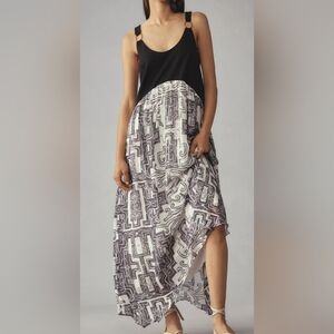 Anthropologie Sleeveless Scoop-Neck Maxi Dress Black/ White Size Xs
